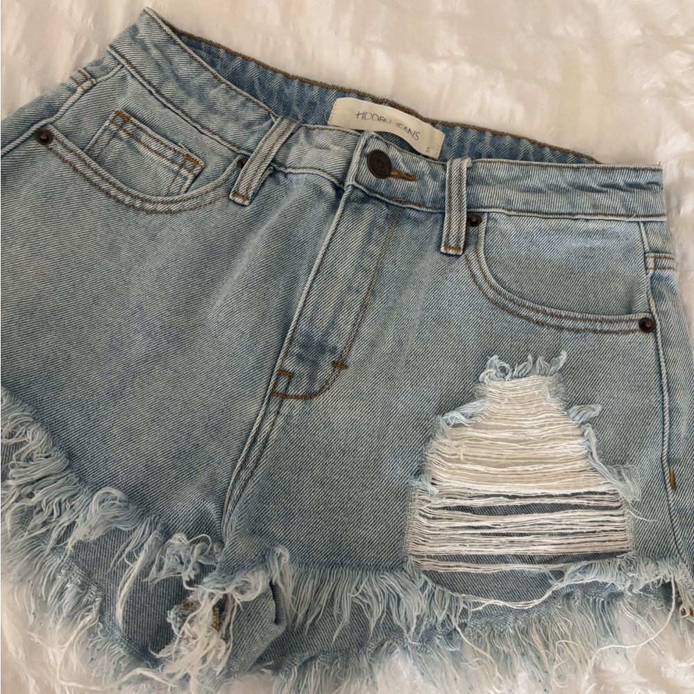 Hidden Jeans High Rise Frayed Denim Shorts